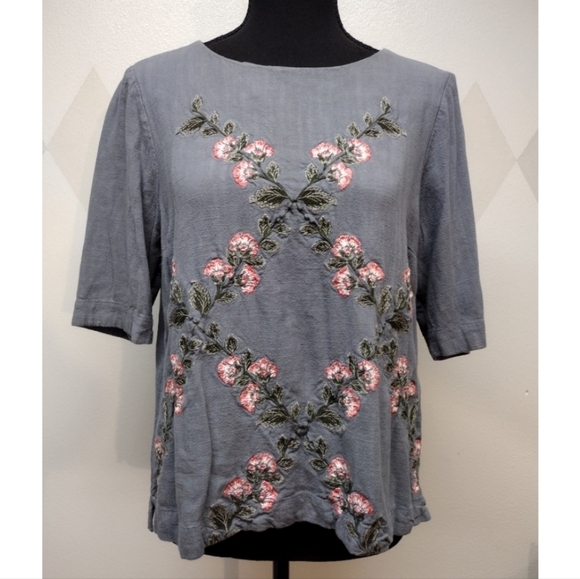 White Stuff embroidered linen blend top - Picture 1 of 12